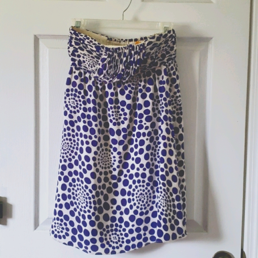 Alice + Olivia Strapless Blue Polka-dot Dress, XS